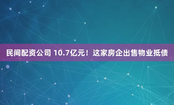 民间配资公司 10.7亿元！这家房企出售物业抵债